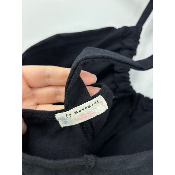 Free People Bodysuit Womens Size Medium Halter V-Neck Black Cotton FP Movement - Picture 3 of 5